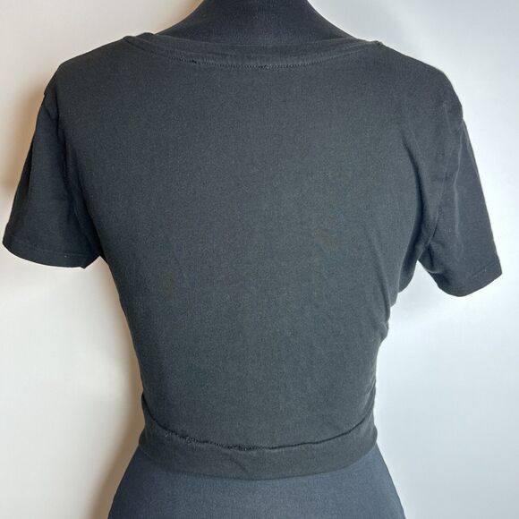 ZARA Black Cropped Tee Size Medium Twisted Front Short Sleeve Top Cotton - Picture 2 of 9
